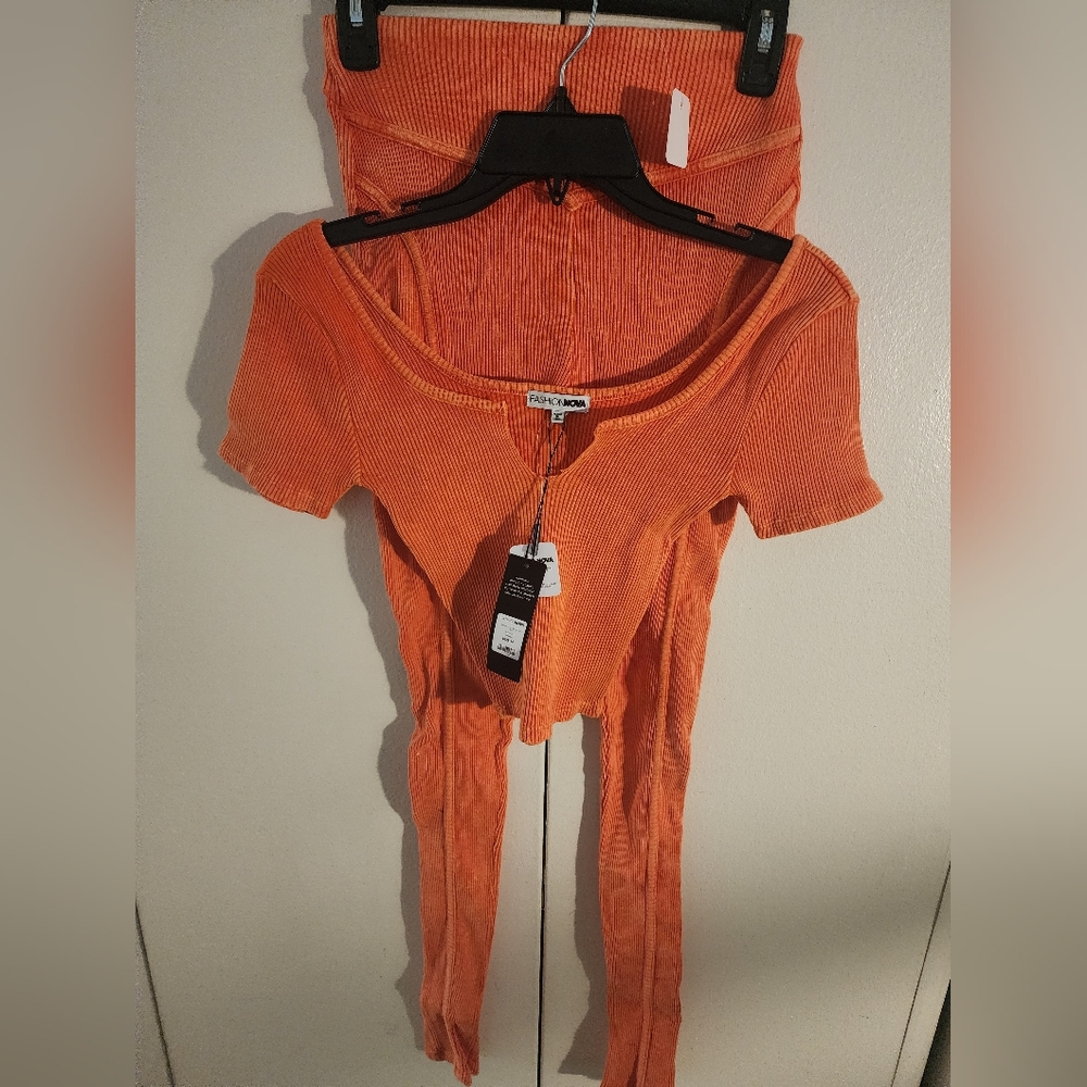 NWT Orange Ribbed Two-Piece Set